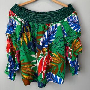Jealous Tomato Green Floral Off the Shoulder Womens Top Size Small